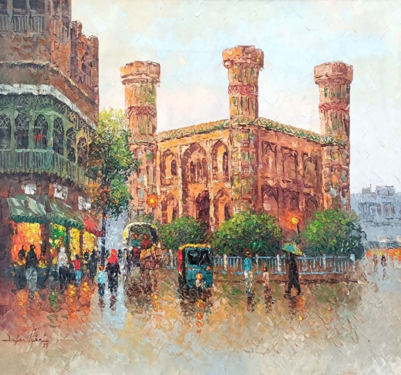 Oil painting by Zafar Iqbal features the majestic Chauburji Lahore, a UNESCO World Heritage Site